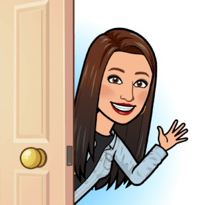 A cartoon of a woman waving from the door.